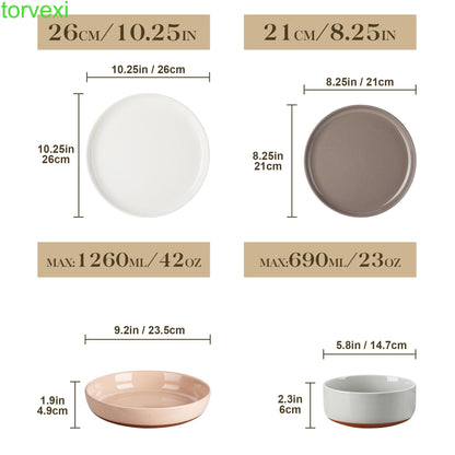 Modern Ceramic Dinnerware Set for 4/6/8, 12/16/18/24 Piece Plates and Bowls Set, Stoneware Kitchen Tableware, Microwave and Dishwasher Safe, Elegant Design