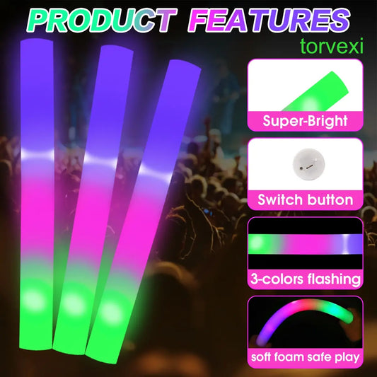 50 Pack LED Glow Sticks with 3 Light Modes, Multi Color Battery Operated Party Supplies for Festivals, Raves, Weddings, Holidays and Party Favors for Events and Gifts