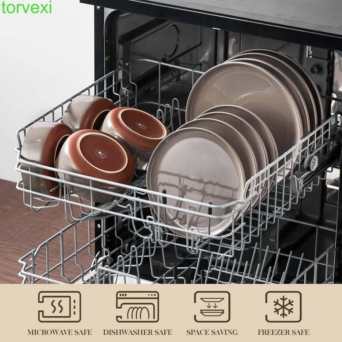 Modern Ceramic Dinnerware Set for 4/6/8, 12/16/18/24 Piece Plates and Bowls Set, Stoneware Kitchen Tableware, Microwave and Dishwasher Safe, Elegant Design