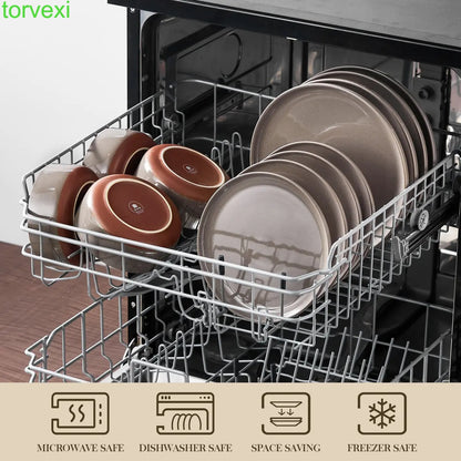 Modern Ceramic Dinnerware Set for 4/6/8, 12/16/18/24 Piece Plates and Bowls Set, Stoneware Kitchen Tableware, Microwave and Dishwasher Safe, Elegant Design