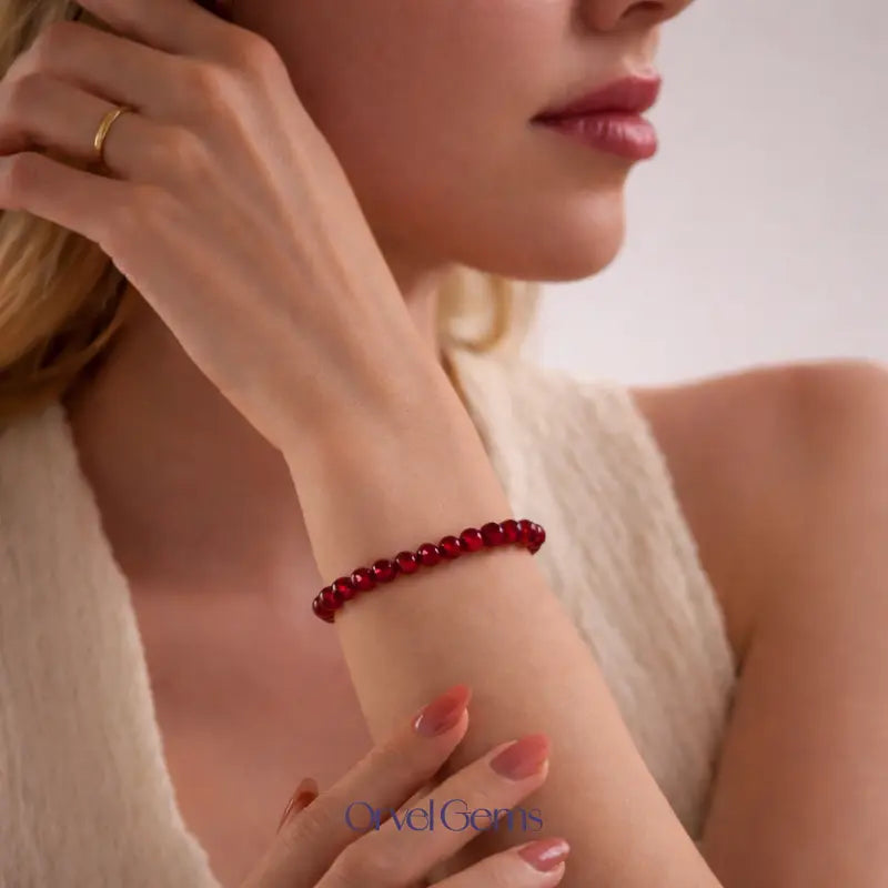 Handmade Red Carnelian Crystal Beads Bracelet – Healing Energy, Stretch Adjustable