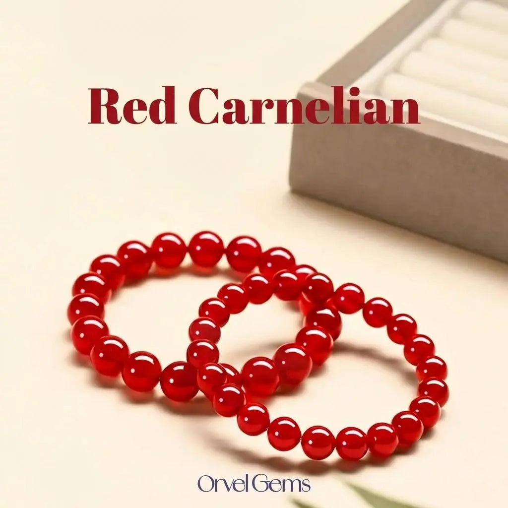 Handmade Red Carnelian Crystal Beads Bracelet – Healing Energy, Stretch Adjustable
