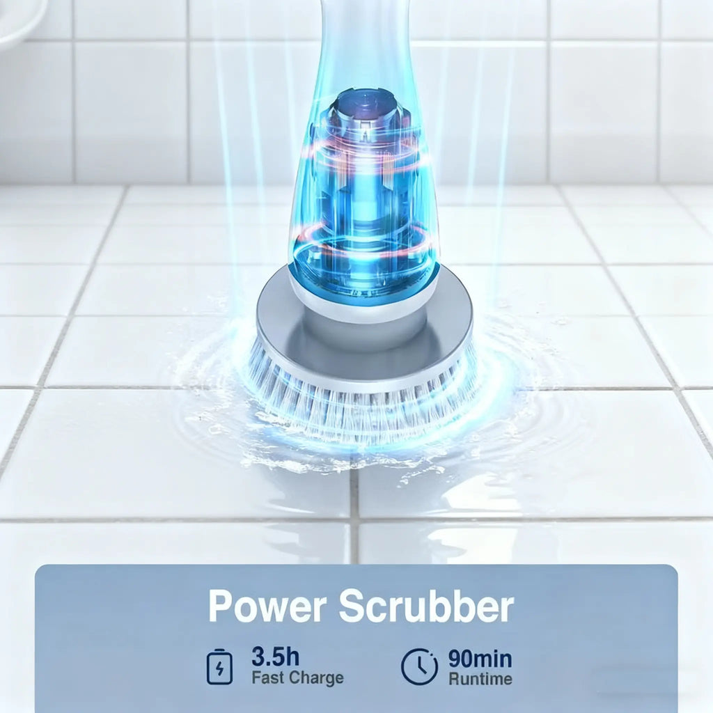 Cordless Electric Spin Scrubber – Waterproof, Adjustable Speed & Extendable Handle, Multi-Surface Cleaning Brush for Bathroom & Kitchen
