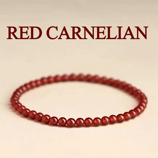 Handmade Red Carnelian Crystal Beads Bracelet – Healing Energy, Stretch Adjustable