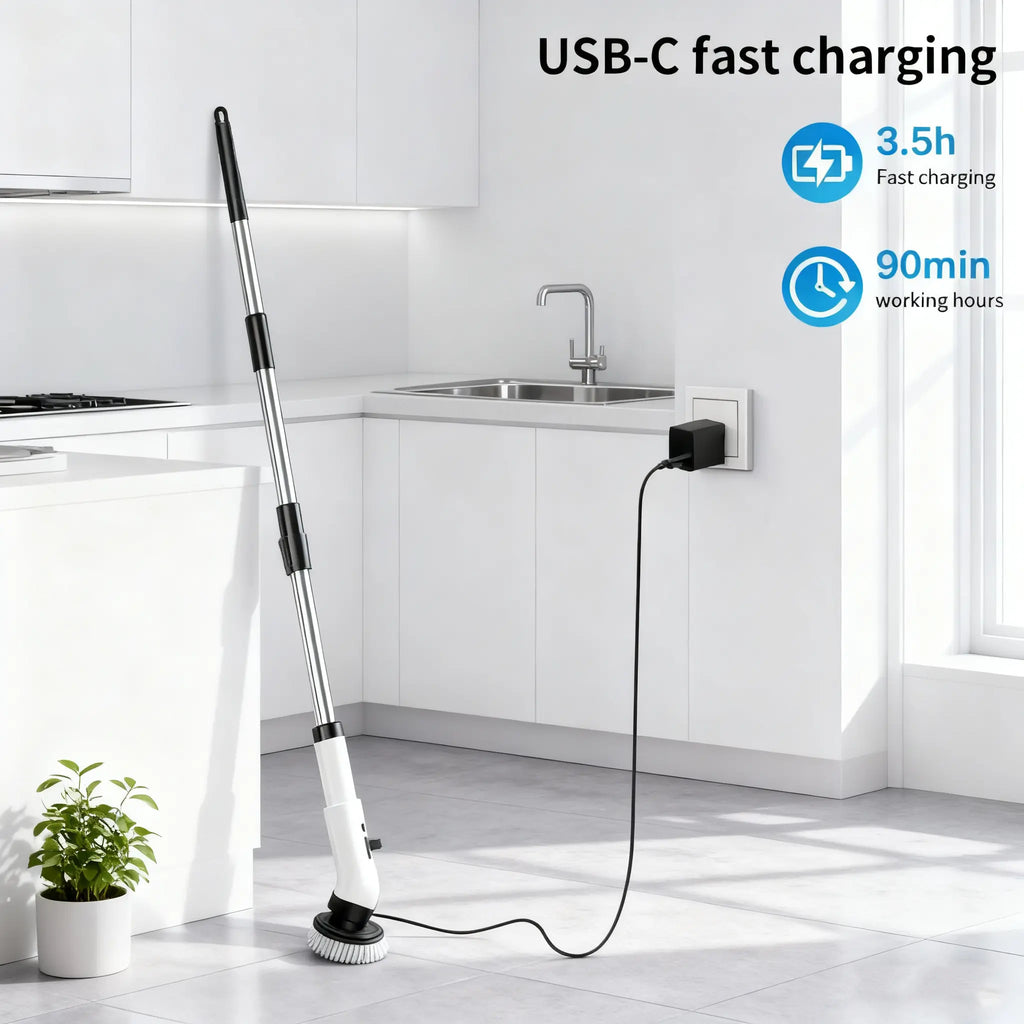 Cordless Electric Spin Scrubber – Waterproof, Adjustable Speed & Extendable Handle, Multi-Surface Cleaning Brush for Bathroom & Kitchen