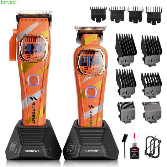 Cordless Hair Clipper Set for Barbers, 10000 RPM Motor, Ceramic Blades, Premium Trimmer Kit with Charging Base, Ideal Gift for Men