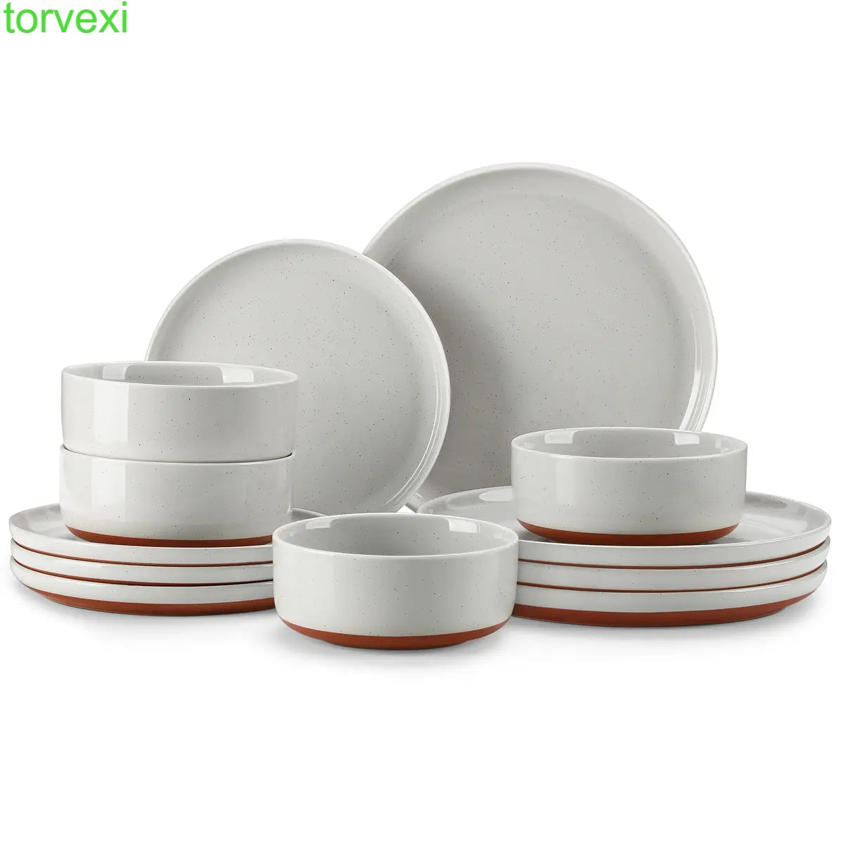 Modern Ceramic Dinnerware Set for 4/6/8, 12/16/18/24 Piece Plates and Bowls Set, Stoneware Kitchen Tableware, Microwave and Dishwasher Safe, Elegant Design