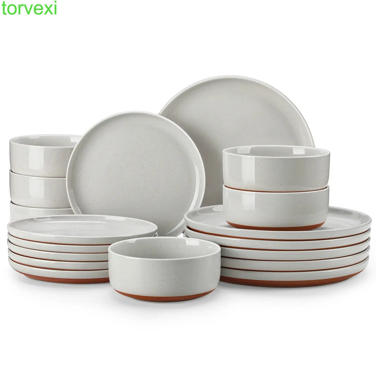 Modern Ceramic Dinnerware Set for 4/6/8, 12/16/18/24 Piece Plates and Bowls Set, Stoneware Kitchen Tableware, Microwave and Dishwasher Safe, Elegant Design