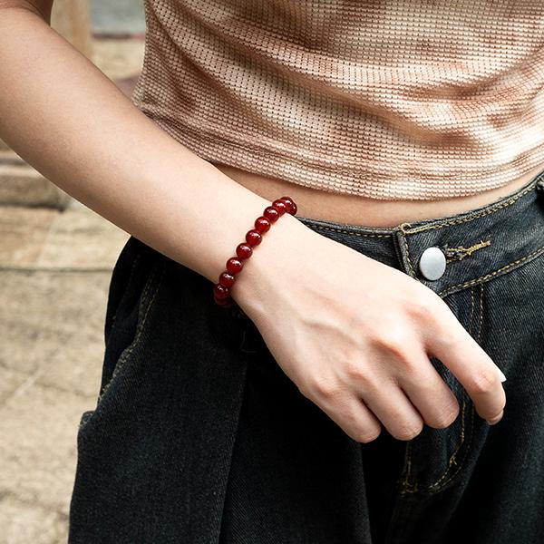 Handmade Red Carnelian Crystal Beads Bracelet – Healing Energy, Stretch Adjustable